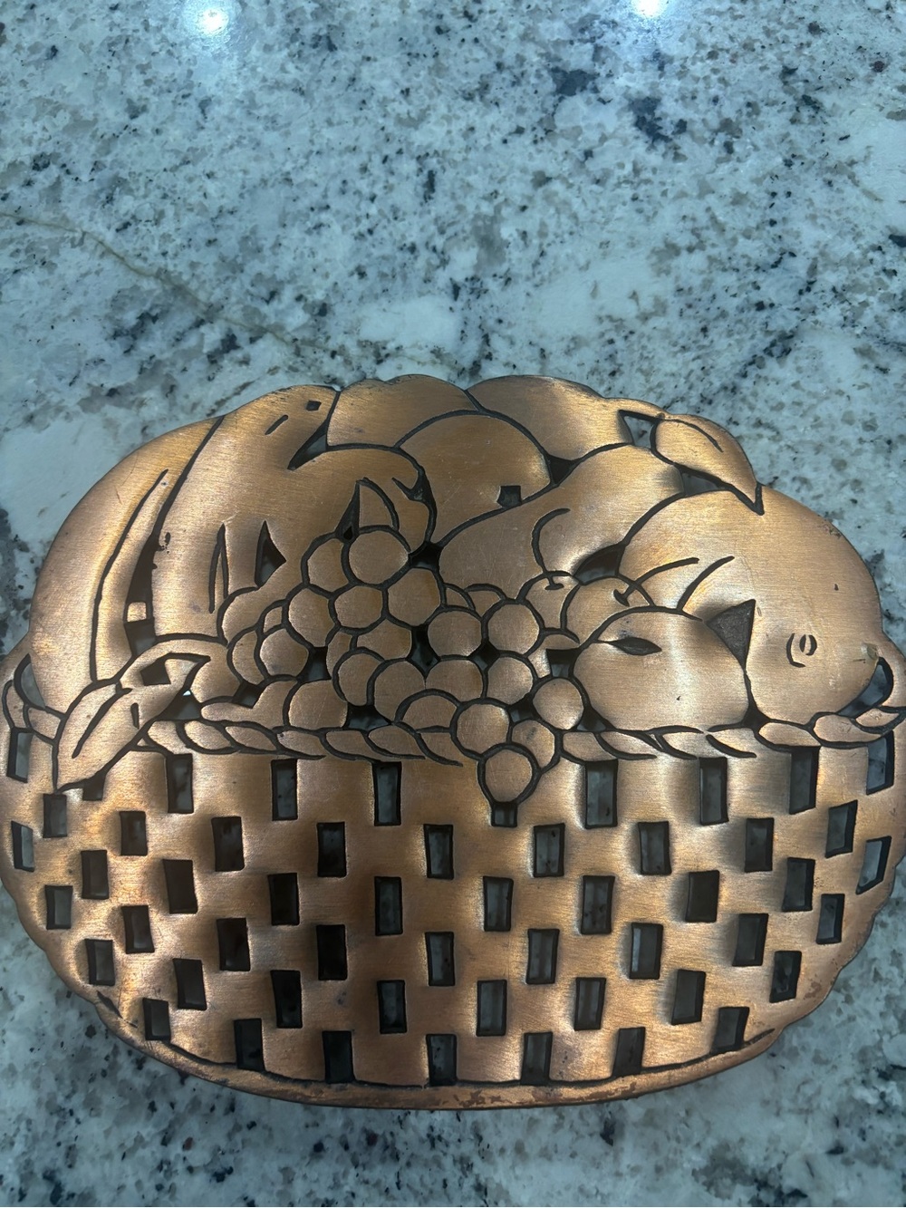 Copper Plated Cast Iron Trivet Hot Plate/Wall Hanging Fruit Basket Vintage